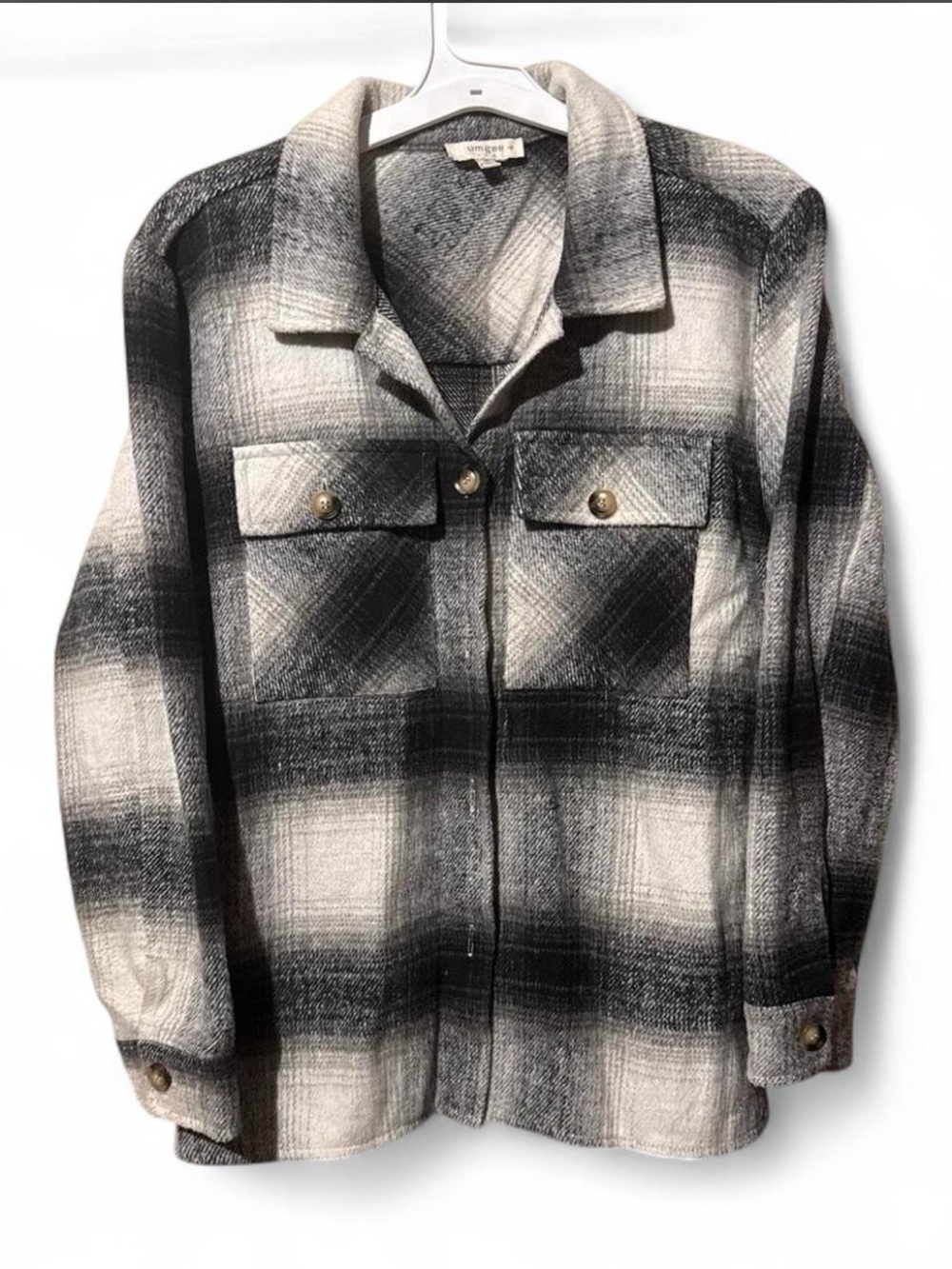 Umgee Plaid Shacket Black White Ombre Shirt Jacket Oversized Flannel Cozy XL